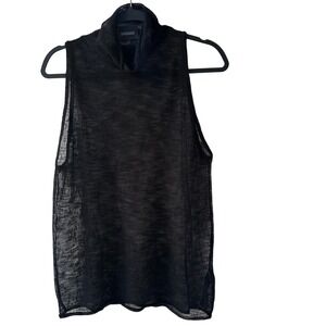 Massimo Dutti Black Mesh Turtleneck Sleeveless Top Women Large Goth Punk Grunge